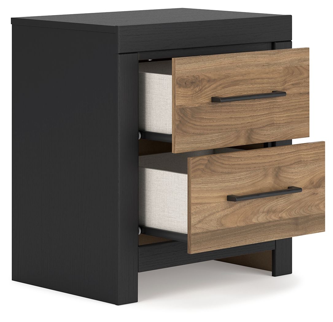 Vertani - Noir / Marron miel - Table de chevet à deux tiroirs