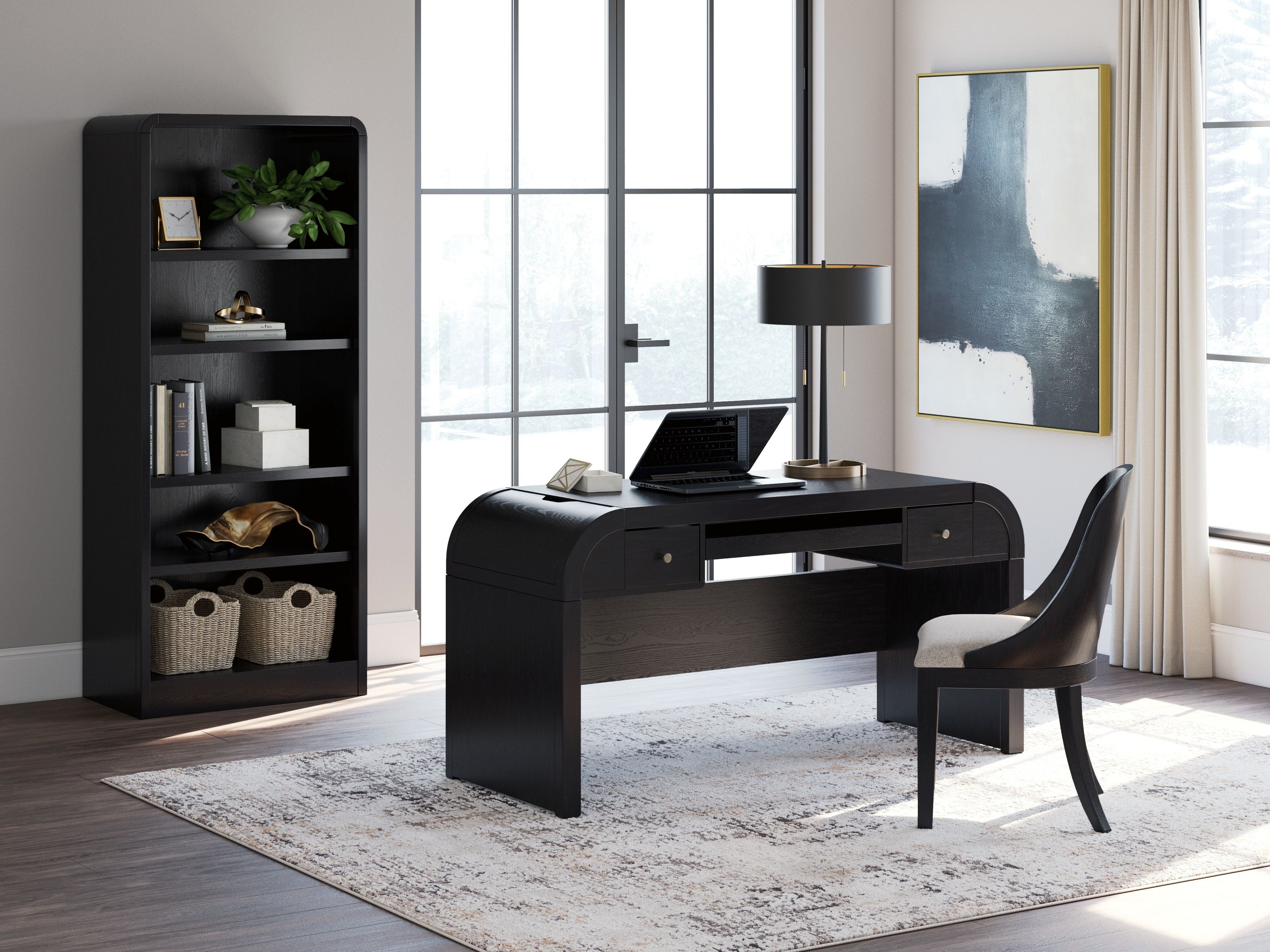 Rowanbeck - Noir - Ensemble 3 pièces - Bureau, chaise et bibliothèque