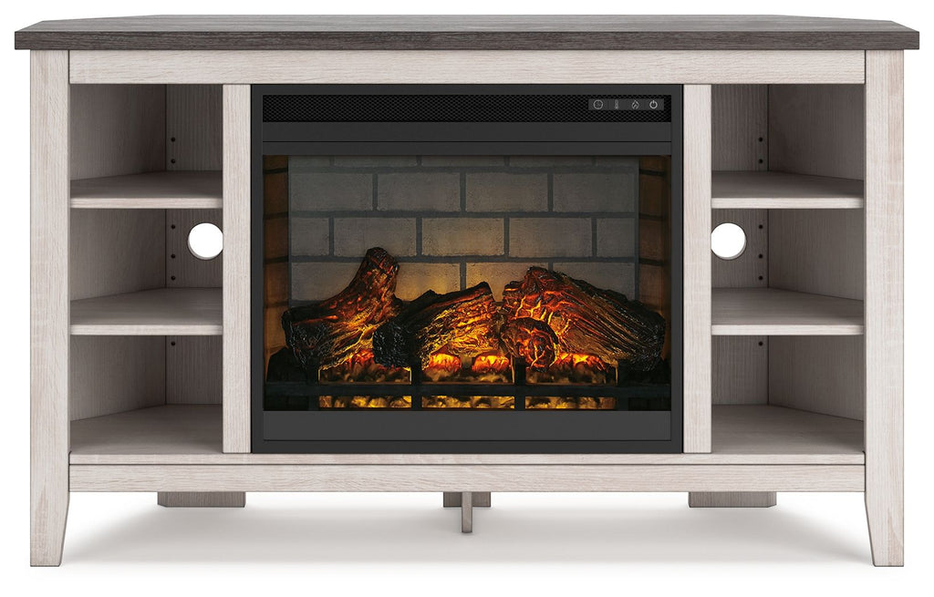 Dorrinson - Meuble TV d'angle avec insert de cheminée