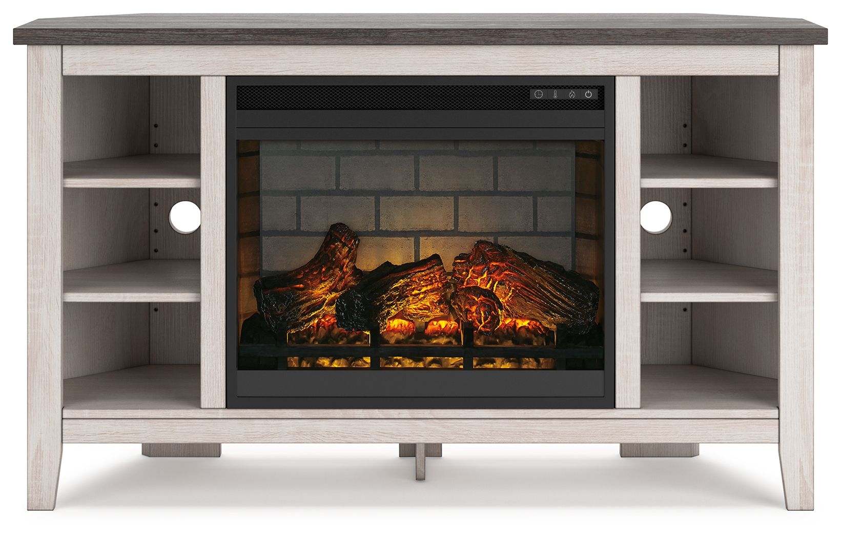 Dorrinson - Meuble TV d'angle avec insert de cheminée