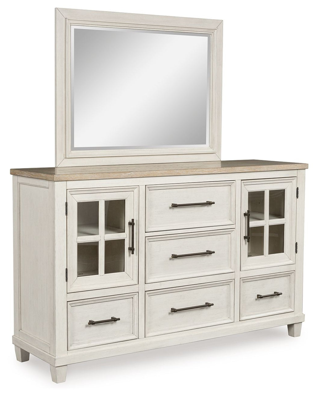 Shaybrock - Blanc antique / Marron - Commode et miroir