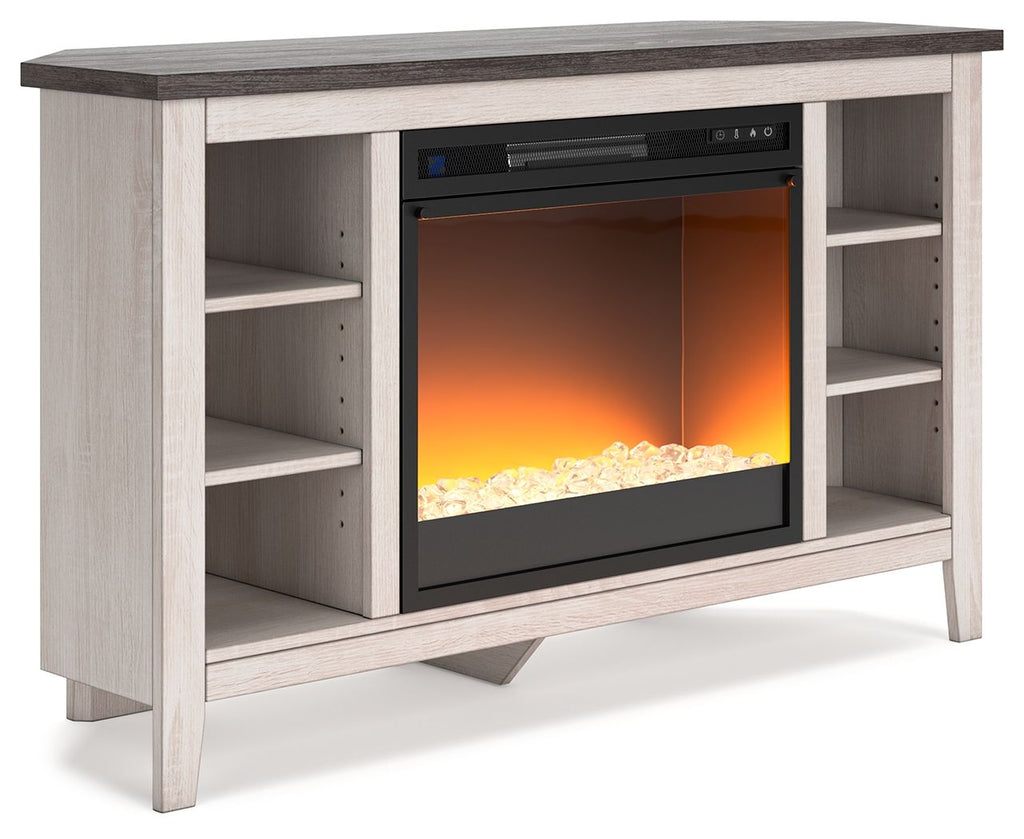Dorrinson - Meuble TV d'angle avec insert de cheminée