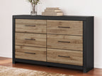 Vertani - Noir / Marron miel - Commode six tiroirs