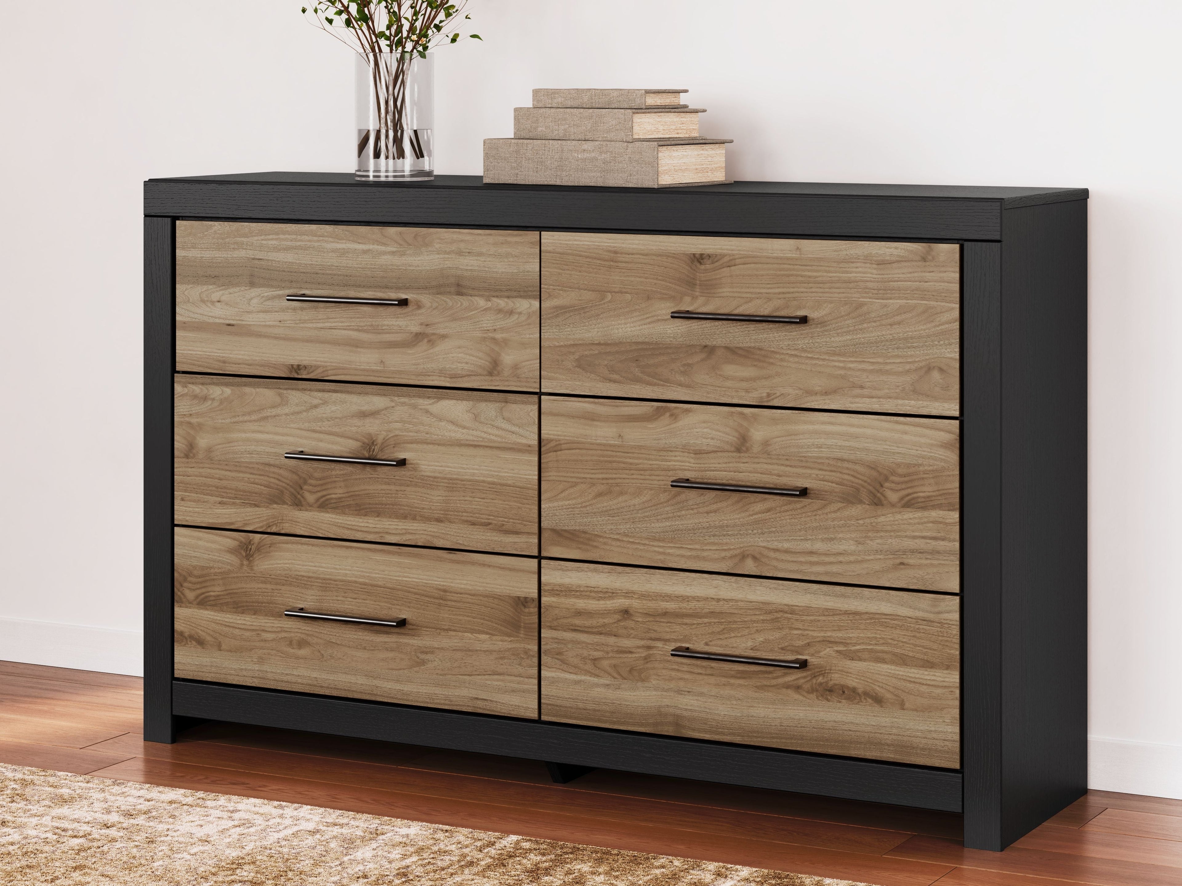 Vertani - Noir / Marron miel - Commode six tiroirs