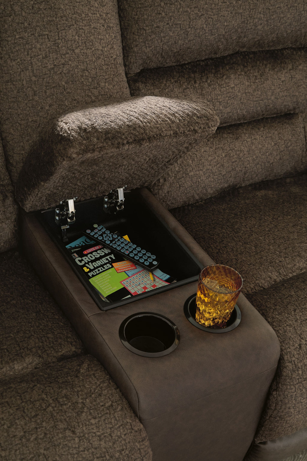 Dorman - Chocolat - Canapé inclinable double avec console
