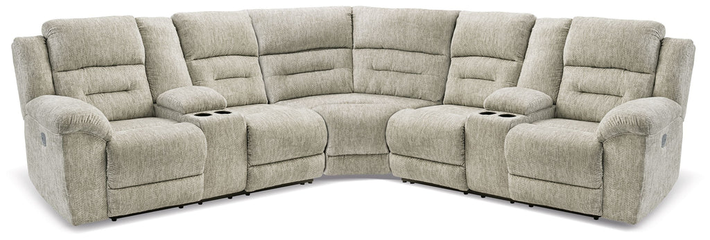 Family Den - Étain - Canapé sectionnel inclinable électrique 3 pièces avec 2 causeuses et console