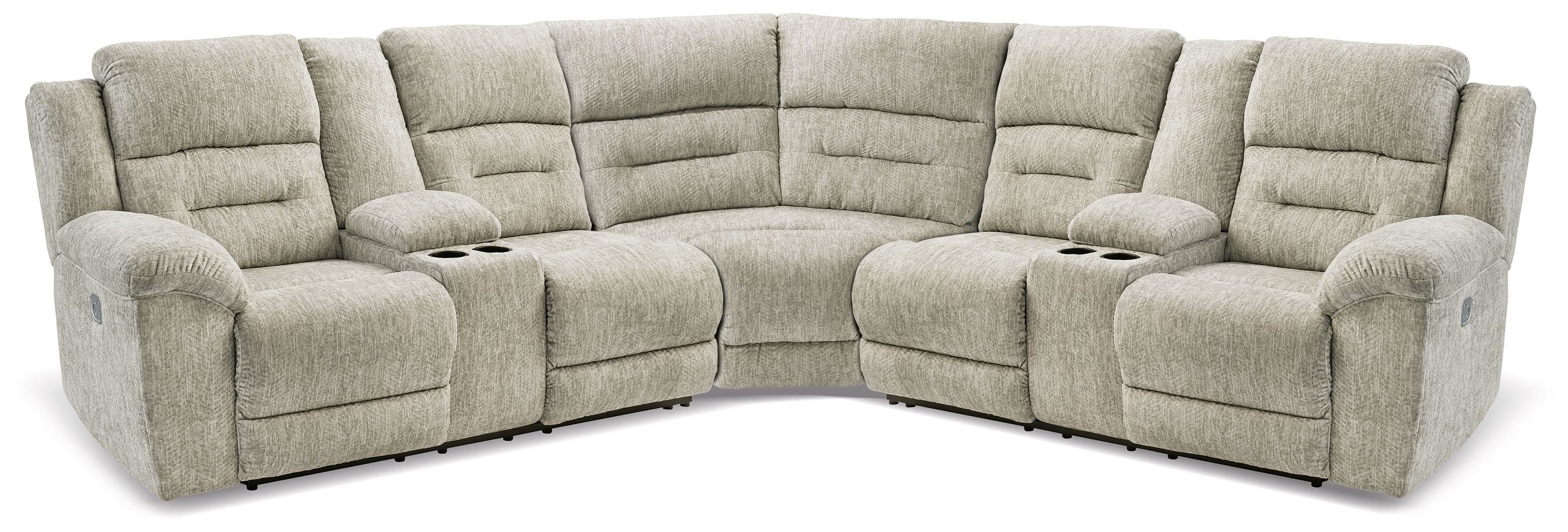 Family Den - Étain - Canapé sectionnel inclinable électrique 3 pièces avec 2 causeuses et console