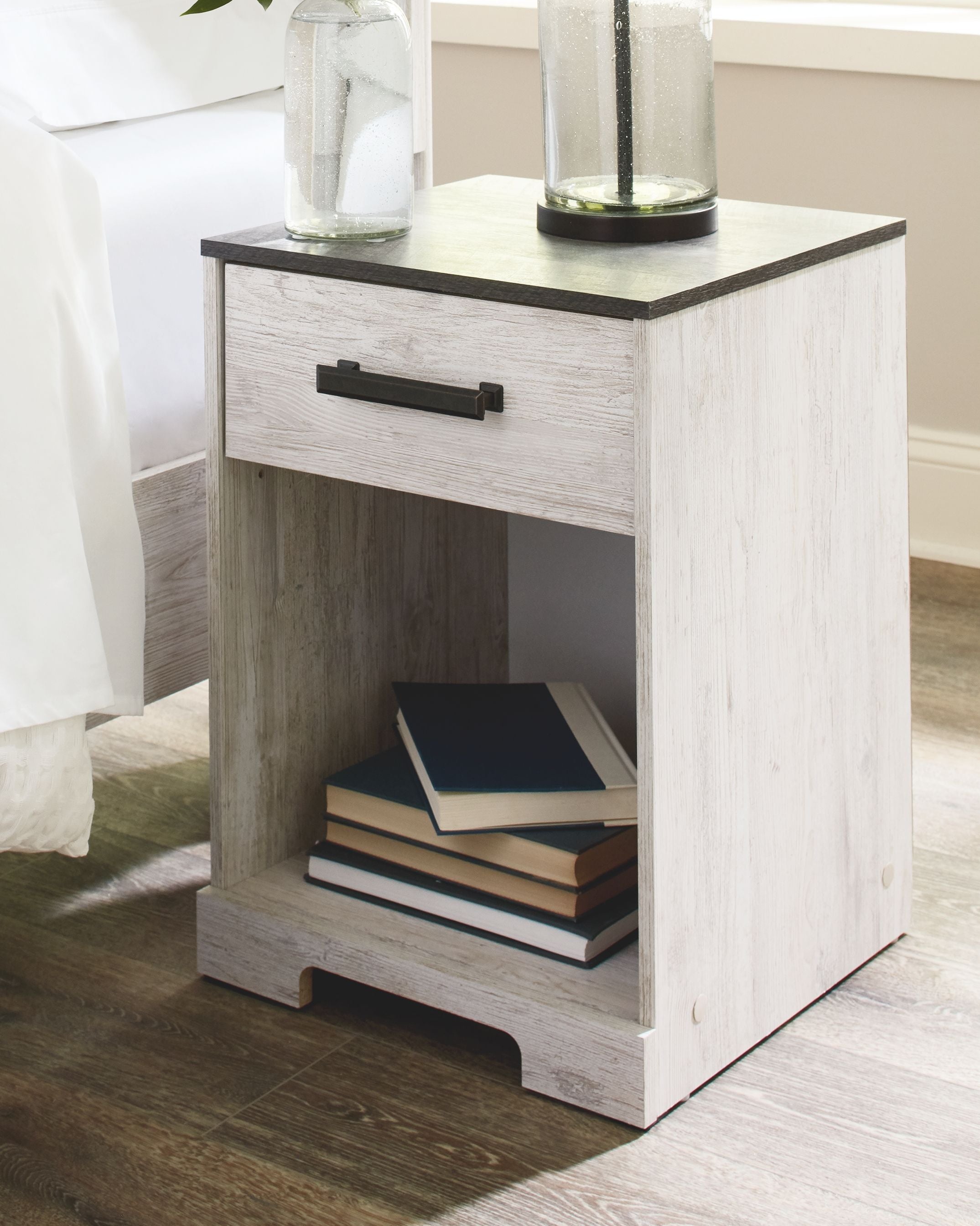 Shawburn - Blanchiment / Gris anthracite - Table de chevet à un tiroir