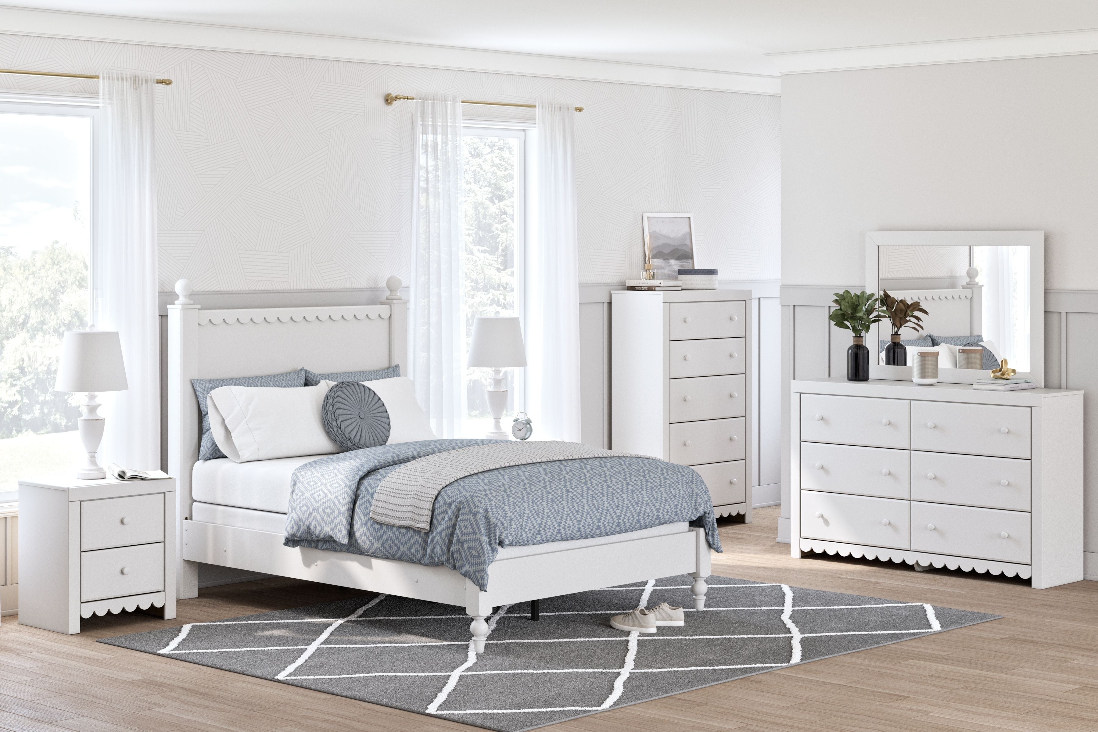 Mollviney - Blanc - Commode à six tiroirs