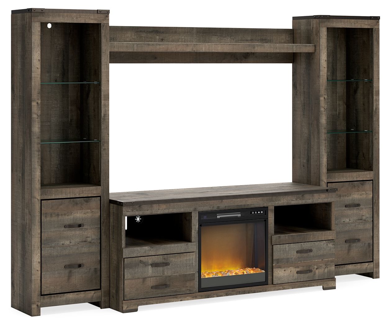 Trinell - Centre de divertissement 4 pièces avec meuble TV et insert de cheminée