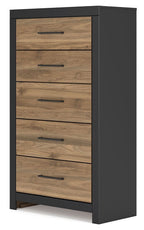 Vertani - Noir / Marron miel - Commode cinq tiroirs