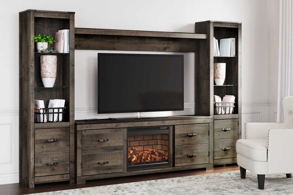 Trinell - Centre de divertissement 4 pièces avec meuble TV et insert de cheminée
