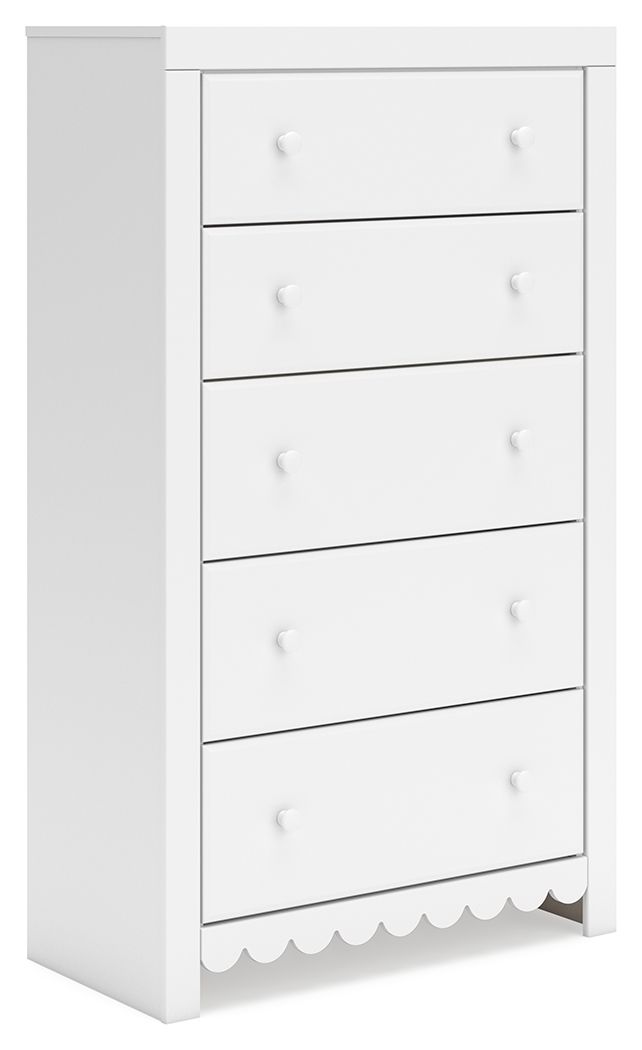 Mollviney - Blanc - Commode à cinq tiroirs