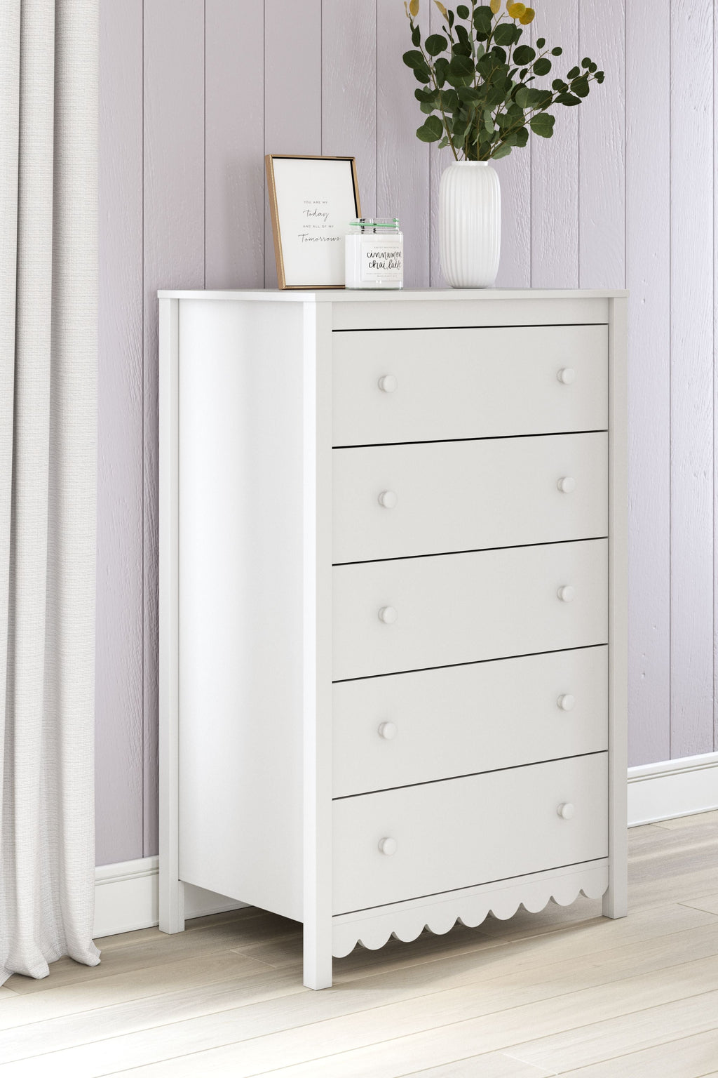 Hallityn - Blanc - Commode à cinq tiroirs