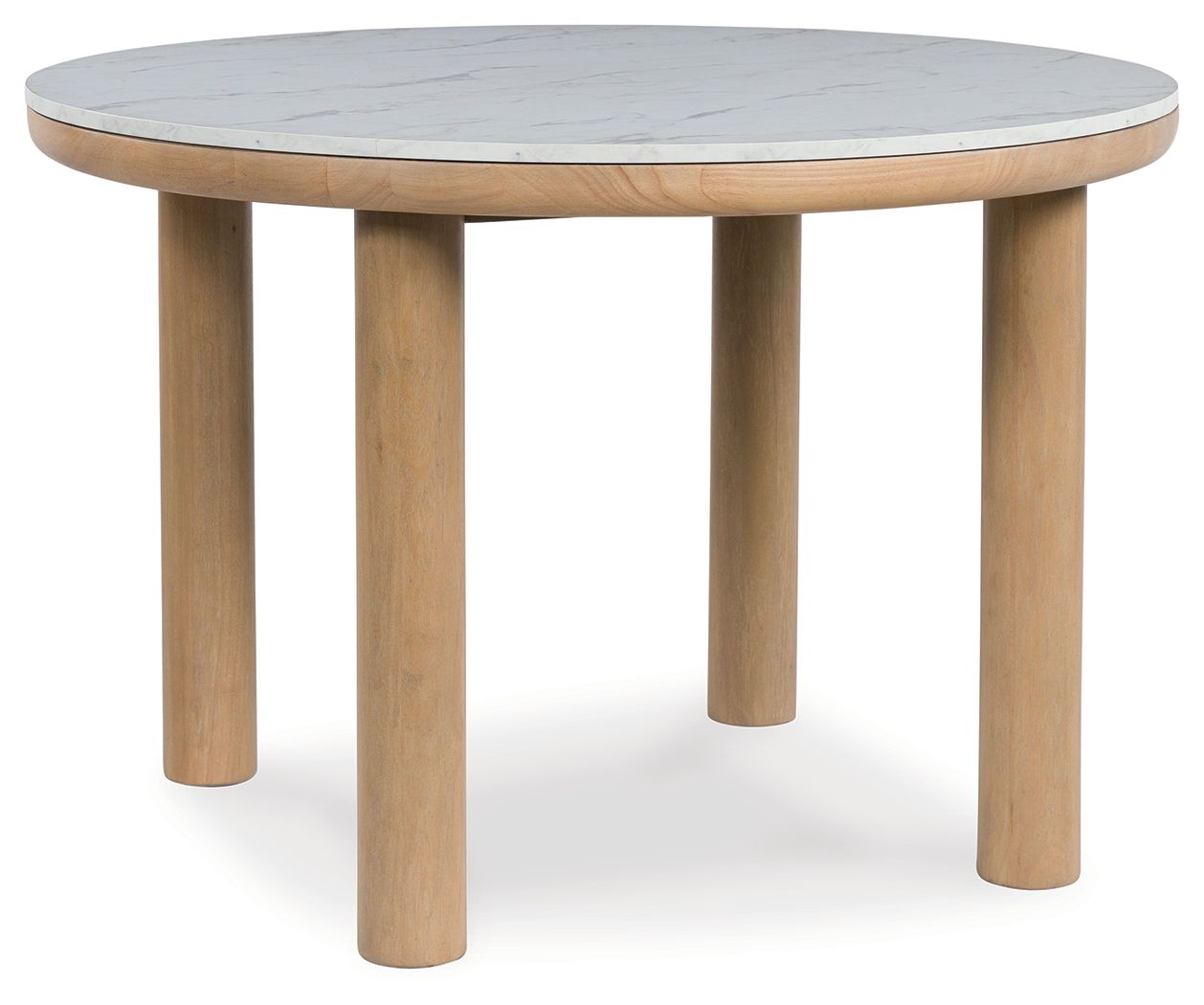 Sawdyn - Blanc / Marron clair - Table de salle à manger ronde 5 pièces, 4 chaises d'appoint