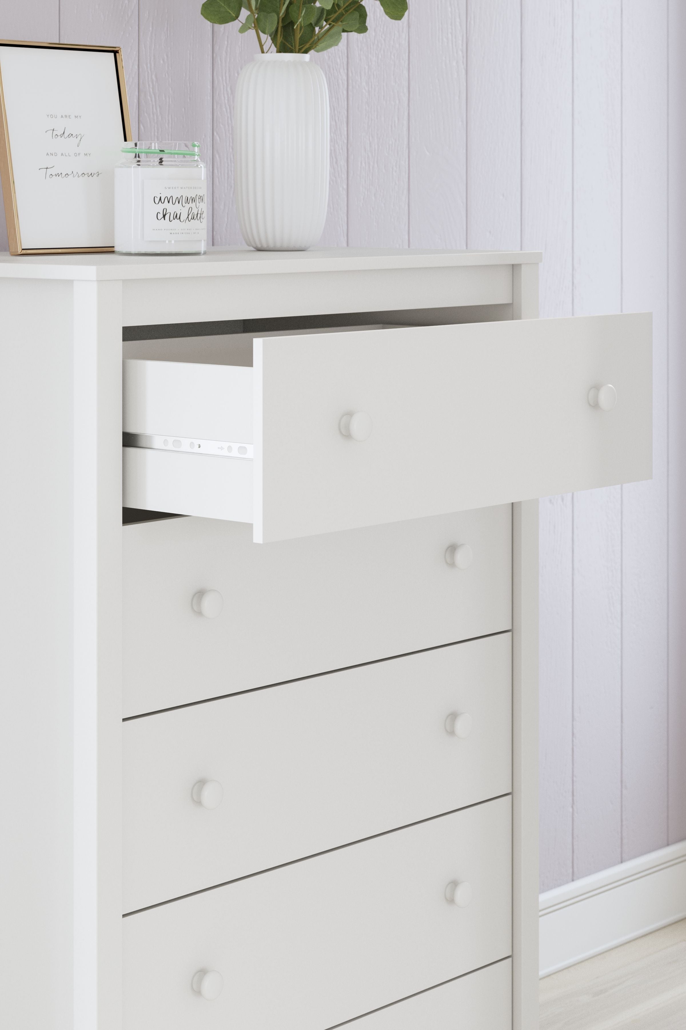 Hallityn - Blanc - Commode à cinq tiroirs
