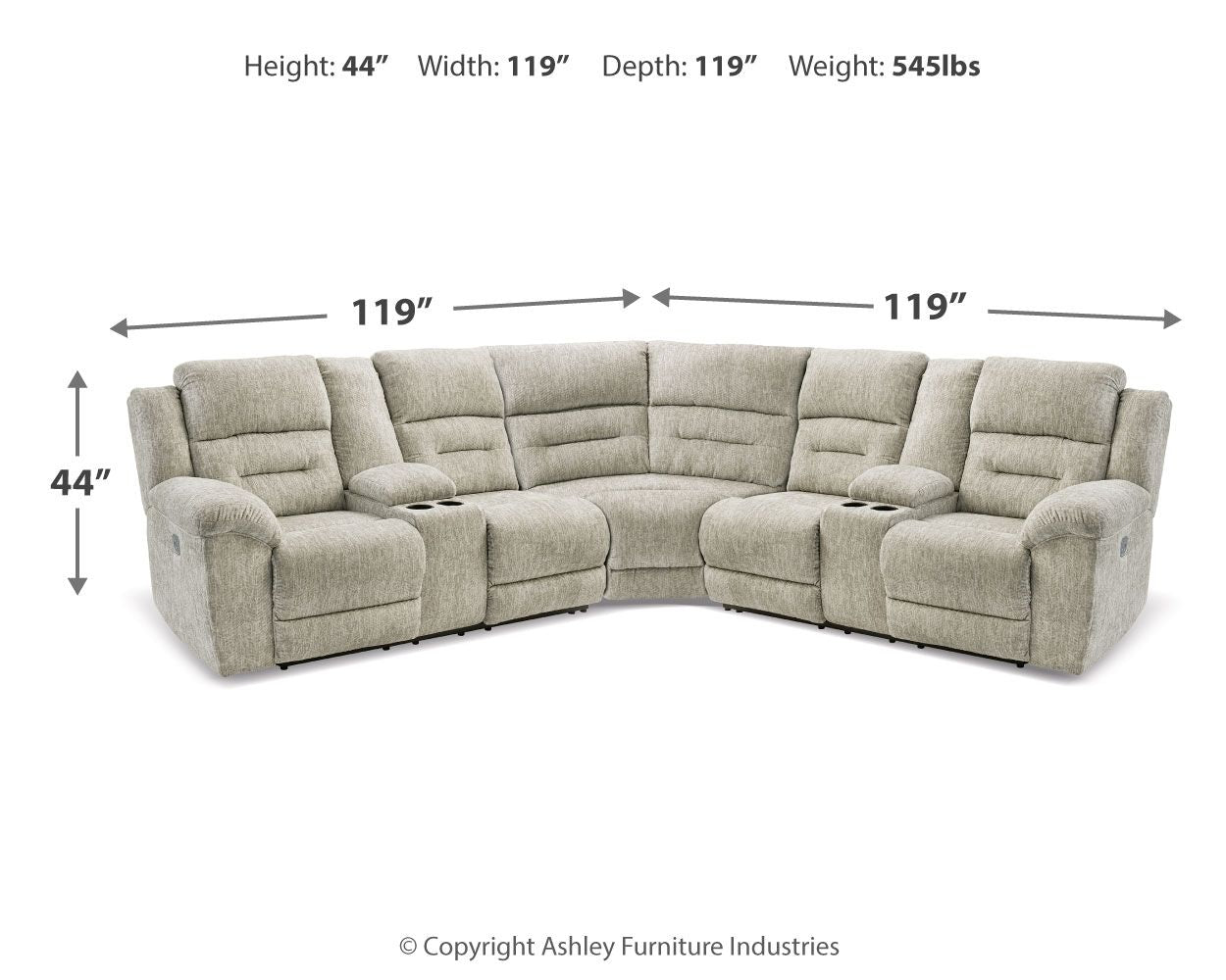 Family Den - Étain - Canapé sectionnel inclinable électrique 3 pièces avec 2 causeuses et console