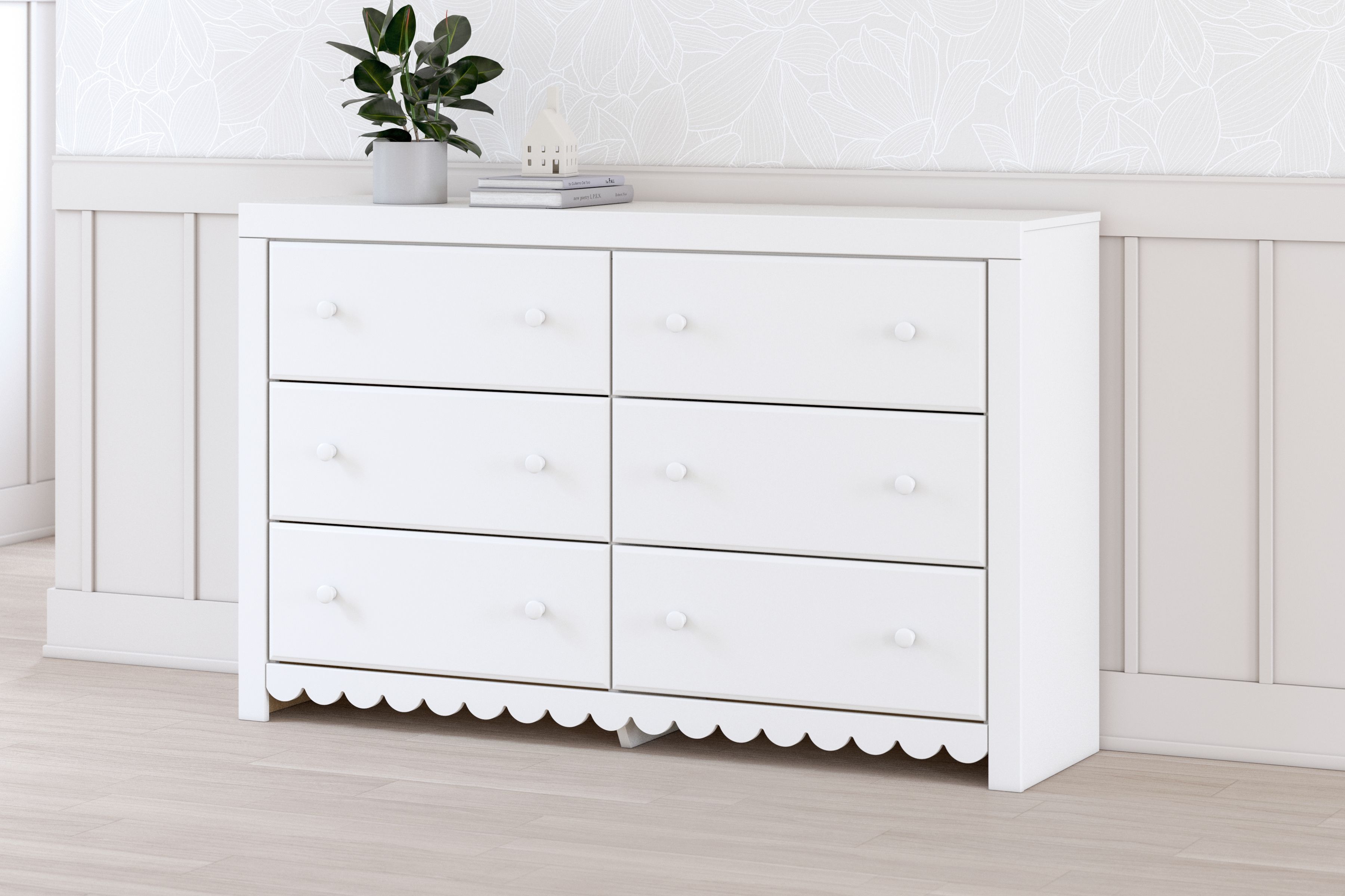 Mollviney - Blanc - Commode à six tiroirs