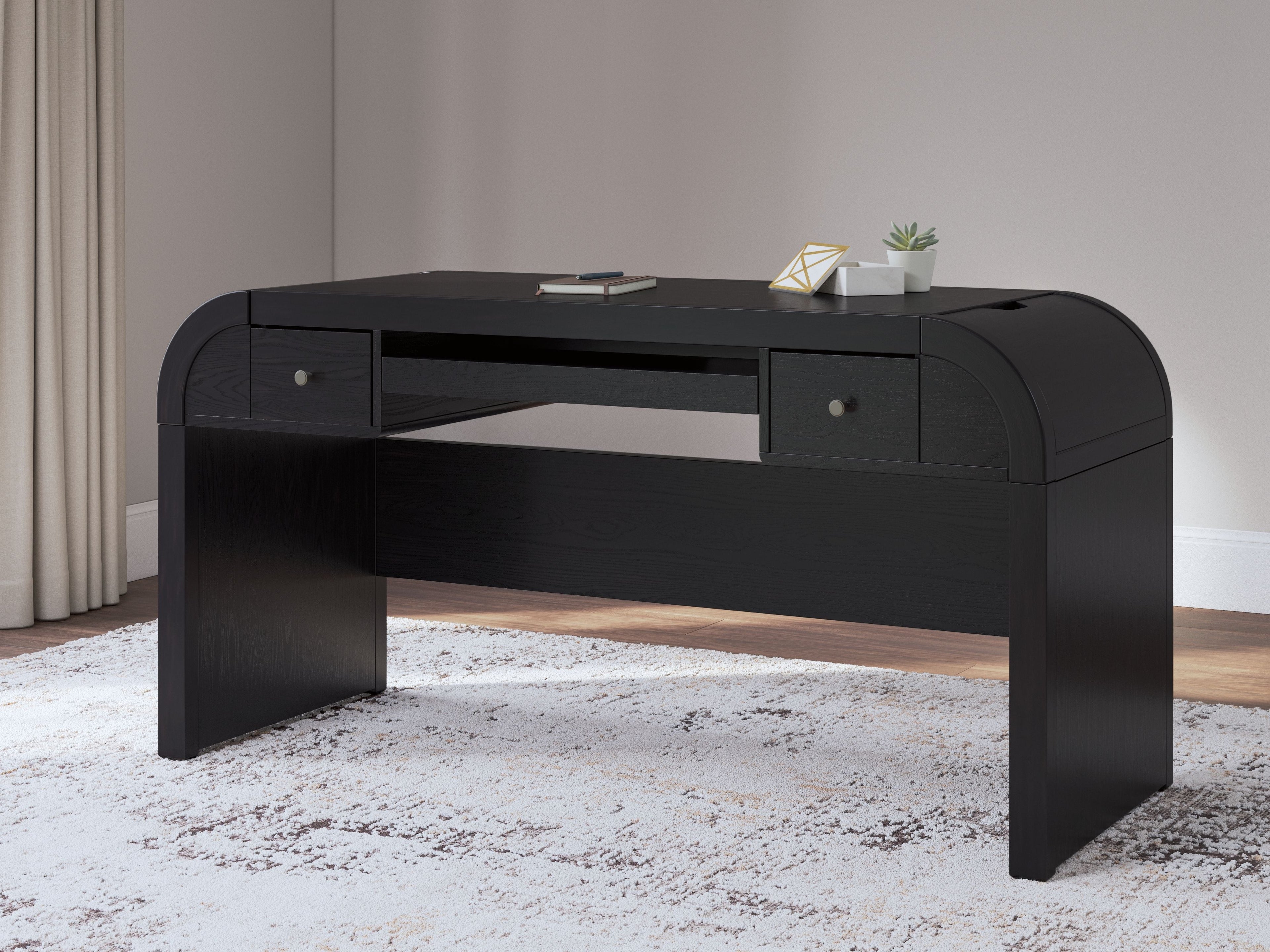 Rowanbeck - Noir - Ensemble 3 pièces - Bureau, chaise et bibliothèque