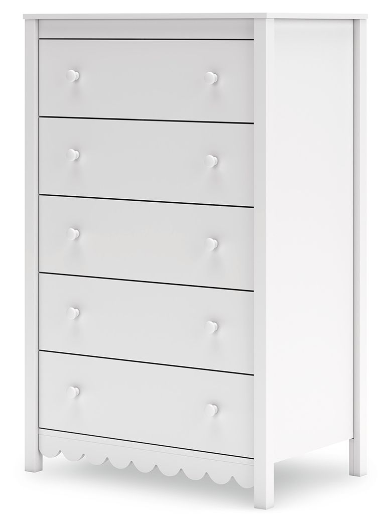 Hallityn - Blanc - Commode à cinq tiroirs