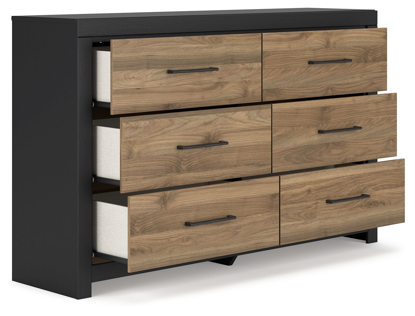 Vertani - Noir / Marron miel - Commode six tiroirs
